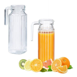 2x Carafe avec couvercle cruche 1 litre pichet en verre jus thé glacé avec anse filtre transparent