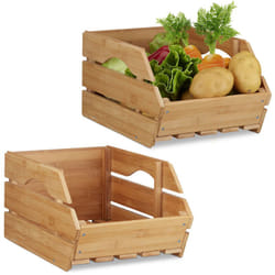 Relaxdays - 2x Caisses en bambou, cagette effet bois boîte de rangement empilable universelle HxlxP: 20,5 x 27 x 38 cm, nature