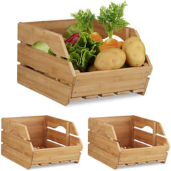Relaxdays - 3x Caisses en bambou, cagette effet bois boîte de rangement empilable universelle HxlxP: 20,5 x 27 x 38 cm, nature