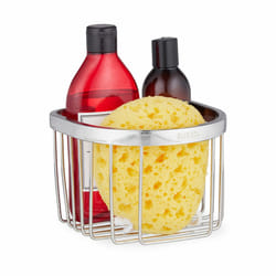 Support pour douche, acier inoxydable, mural, HxLxP: 11,5x16x16, pour shampoing, gel douche et savon, argenté - Relaxdays