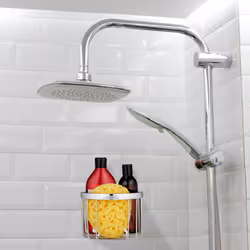 Support pour douche, acier inoxydable, mural, HxLxP: 11,5x16x16, pour shampoing, gel douche et savon, argenté - Relaxdays