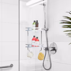 Relaxdays - tagère de douche à 2 niveaux, montage mural, 2 crochets, HxLxP : env. 39 x 30 x 23 cm, aluminium, argenté