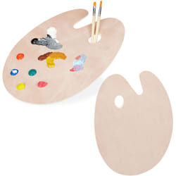 Relaxdays - Palette de peinture en lot de 2, en bois, palette de mélange avec trou, palette pour artistes, LxP: 40 x 30 cm, nature
