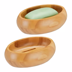 2x Porte-savon bambou avec drain résistant à l’humidité ovale pour pains de savon HxLxP : 45 x 14 x 10 cm nature