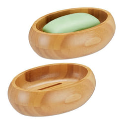 2x Porte-savon bambou avec drain résistant à l’humidité ovale pour pains de savon HxLxP : 45 x 14 x 10 cm nature