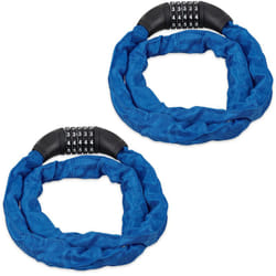 Relaxdays - Antivol vélo en lot de 2, Cadenas à code, Chaine anti-vol pour vélo, moto ou poussette, 5 chiffres, acier, 120 cm, bleu