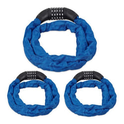 Antivol vélo en lot de 3 Cadenas à code Chaine anti-vol pour vélo moto ou poussette 5 chiffres acier 120 cm bleu