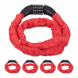 Antivol vélo en lot de 5 Cadenas à code Chaine anti-vol pour vélo moto ou poussette 5 chiffres acier 120 cm rouge