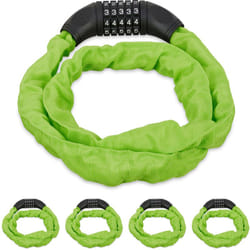 Relaxdays - Antivol vélo en lot de 4, Cadenas à code, Chaine anti-vol pour vélo, moto ou poussette, 5 chiffres, acier, 120 cm, vert