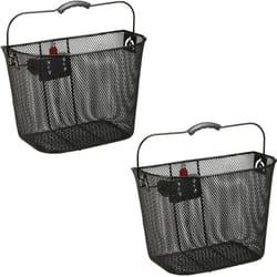 Relaxdays - 2x Paniers de vélo avant, amovibles, montage & démontage rapide, guidon, métal, mailles serrées, 27x34,5x26cm, noirs