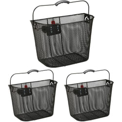 Relaxdays - 3x Paniers de vélo avant, amovibles, montage & démontage rapide, guidon, métal, mailles serrées, 27x34,5x26cm, noirs