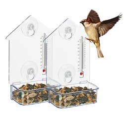 Relaxdays - Mangeoire à oiseaux, lot de 2, 2x ventouses, avec thermomètre, h x l x p : 17 x 11,5 x 5 cm, transparente