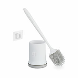 Relaxdays Brosse pour WC avec support mural, séchage rapide, toilettes, réservoir, sans perçage, plastique, blanc-gris