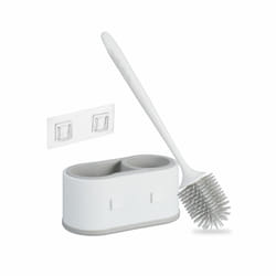 Relaxdays - Brosse pour wc avec support mural, séchage rapide, toilettes, réservoir, sans perçage, plastique, blanc-gris