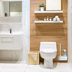 Relaxdays - Brosse pour wc avec support mural, séchage rapide, toilettes, réservoir, sans perçage, plastique, blanc-gris