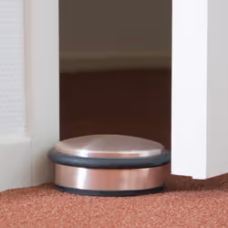 Relaxdays Butoir de porte, acier inoxydable et caoutchouc, lourd et plat, antidérapant, anneau, HD : 4 x 10 cm, bronze