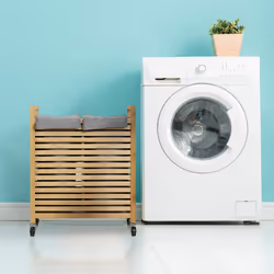 Panier à linge, 2 bacs de 28 l, corbeille trieuse sur roulettes, HxLxP : 66,5x54x35 cm, bambou, nature/gris - Relaxdays