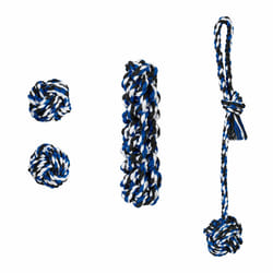 Ensemble de 4 jouets pour petits et moyens chiens, une corde, deux balles, un rouleau, en coton, multicolore - Relaxdays