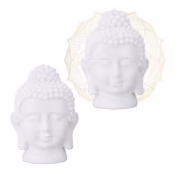 Tête de bouddha lot de 2 statuette en plastique HxlxP: 17x12x10 cm déco feng shui pour salon salle de bains blanc
