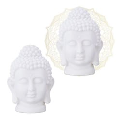 Tête de bouddha lot de 2 statuette en plastique HxlxP: 17x12x10 cm déco feng shui pour salon salle de bains blanc