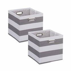 Relaxdays - Boîtes de rangement en tissu, lot de 2, avec rayures, HxLxP : 30,5 x 30,5 x 30 cm, bacs pliables, gris - blanc