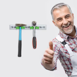 Relaxdays - Porte-outils mural, lot de 2, fixation balai, outils de jardin, 5 crochets & 2 pinces, aluminium, argenté/vert