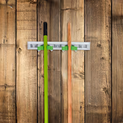 Relaxdays - Porte-outils mural, lot de 2, fixation balai, outils de jardin, 5 crochets & 2 pinces, aluminium, argenté/vert