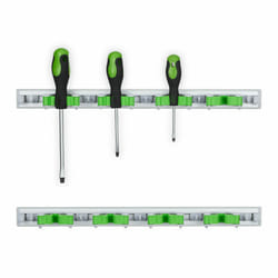 Porte-outils mural, lot de 2, accroche-balai, outils de jardin, 4 pinces & 7 crochets, aluminium, argenté/vert - Relaxdays