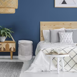 Panier à linge, petite corde, 60 l, pliable, transportable, motif rayé, hd : 56 x 42,5 cm, blanc et gris - Relaxdays