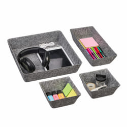 Organiseurs pour tiroirs, 4 compartiments de rangement pour le bureau, 3 tailles, contenants en feutre, gris - Relaxdays