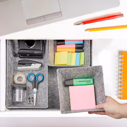 Organiseurs pour tiroirs, 4 compartiments de rangement pour le bureau, 3 tailles, contenants en feutre, gris - Relaxdays