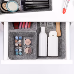 Organiseurs pour tiroirs, 4 compartiments de rangement pour le bureau, 3 tailles, contenants en feutre, gris - Relaxdays