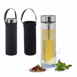 Relaxdays Gourde à thé avec filtre 450 ml bouteille en verre lot de 2 à emporter housse néoprène transparent