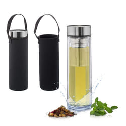 Relaxdays Gourde à thé avec filtre 450 ml bouteille en verre lot de 2 à emporter housse néoprène transparent