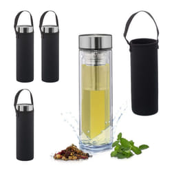 Relaxdays Gourde à thé avec filtre 450 ml bouteille en verre lot de 4 à emporter housse néoprène transparent