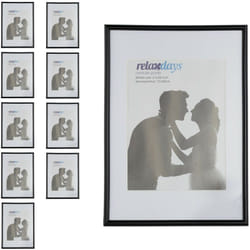 Relaxdays - Cadres photo, lot de 10, 20x30 cm, passe-partout 15x20 cm, cadre verre, porte-photo à poser ou à suspendre, noir