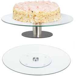 Relaxdays - Plateaux tournants, lot 2, avec et sans pied, rotatifs à 360°, diamètre de 30 cm, verre, transparent - argenté