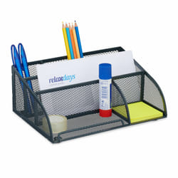 Relaxdays - Organiseur de bureau, 5 compartiments, aspect maille, métal, HxLxP : 10,5x25,5x17 cm, rangement, anthracite