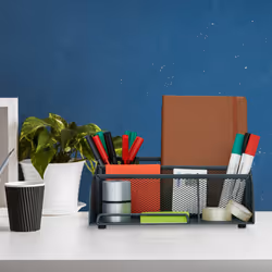 Relaxdays - Organiseur de bureau, 5 compartiments, aspect maille, métal, HxLxP : 10,5x25,5x17 cm, rangement, anthracite