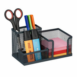 Relaxdays - Organiseur bureau, 3 compartiments, design maille, métal, HxLxP: 10 x 18,5 x 9,5 cm, anthracite