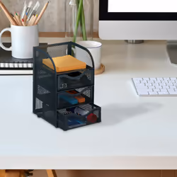 Relaxdays - Organiseur bureau, 4 compartiments, aspect maille, HxLxP : 21 x 12,5 x 13 cm, rangement à tiroirs, anthracite
