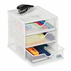 Relaxdays - Rangement à compartiments, organiseur bureau 3 tiroirs, HxLxP: 17 x 16 x 17 cm, range-dossiers, blanc