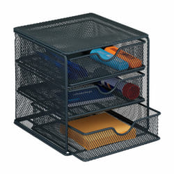 Relaxdays - Organiseur à tiroirs en métal, 3 compartiments, bureau, HxLxP: 17x16x17 cm, système de rangement, anthracite