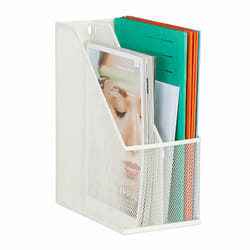 Relaxdays - Range-revues en métal 2 compartiments A4, HxLxP : 31,5x14,5x25 cm, porte-magazines stable design maille, blanc