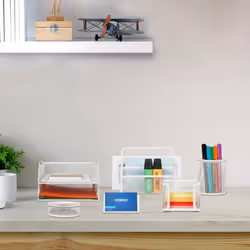 Relaxdays - Organiseur bureau 7 pièces, métal, range-documents, lettres, range-notes, porte-stylos, range-trombones, blanc