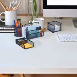 Relaxdays - Organiseur de bureau, 4 pièces, métal, porte-documents, compartiment notes, trombones et stylos, anthracite