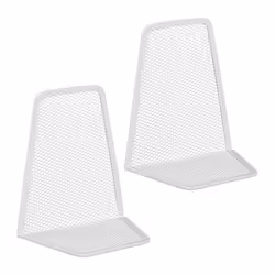 Relaxdays Serre-livres lot de 2 aspect maille livres et dossiers presse-livres HxLxP: 14 x 12 x 9 cm métal blanc