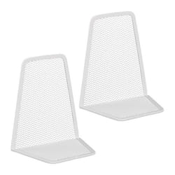 Relaxdays Serre-livres lot de 2 aspect maille livres et dossiers presse-livres HxLxP: 14 x 12 x 9 cm métal blanc