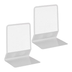 Relaxdays Serre-livres lot de 2 aspect maille livres et dossiers presse-livres HxLxP: 17x135x105 cm métal blanc