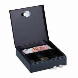 Relaxdays - Caisse à monnaie, verrouillable, acier, 2 clés, pièces et billets, h x l x p : 5 x 17,5 x 17 cm, noir